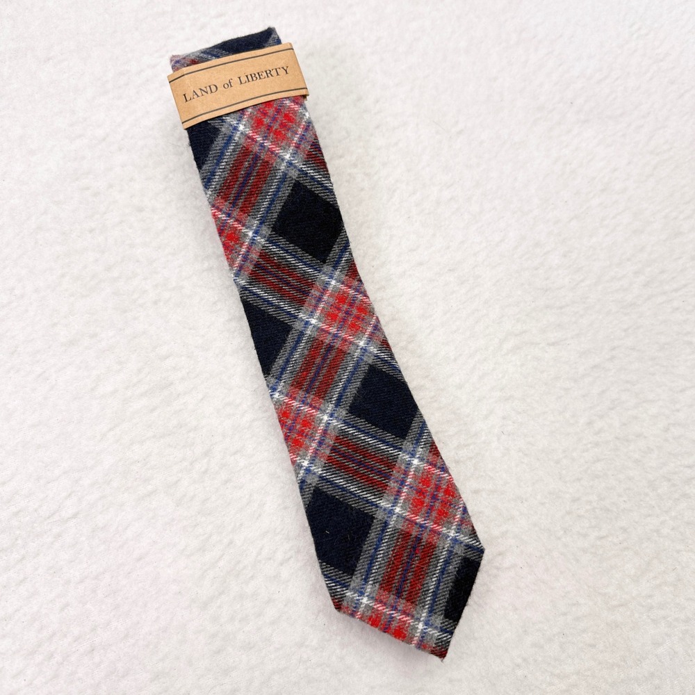 Land of Liberty Skinny Tie‎ Necktie Red Blue Plaid Flannel Fabric Cotton NEW